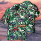 Tropical Hot Rod Leaf Pattern Hawaiian Shirt For Summer Vacation, Beach Travel, And Casual Wear