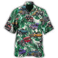 Tropical Hot Rod Leaf Pattern Hawaiian Shirt For Summer Vacation, Beach Travel, And Casual Wear