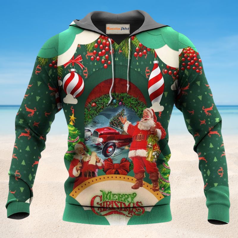 Hot Rod Christmas Santa Love Hoodie For Festive Streetwear Winter Outings And Christmas Celebrations