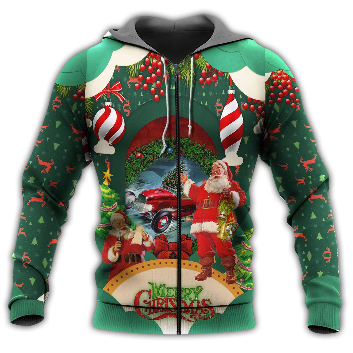 Hot Rod Christmas Santa Love Hoodie For Festive Streetwear Winter Outings And Christmas Celebrations
