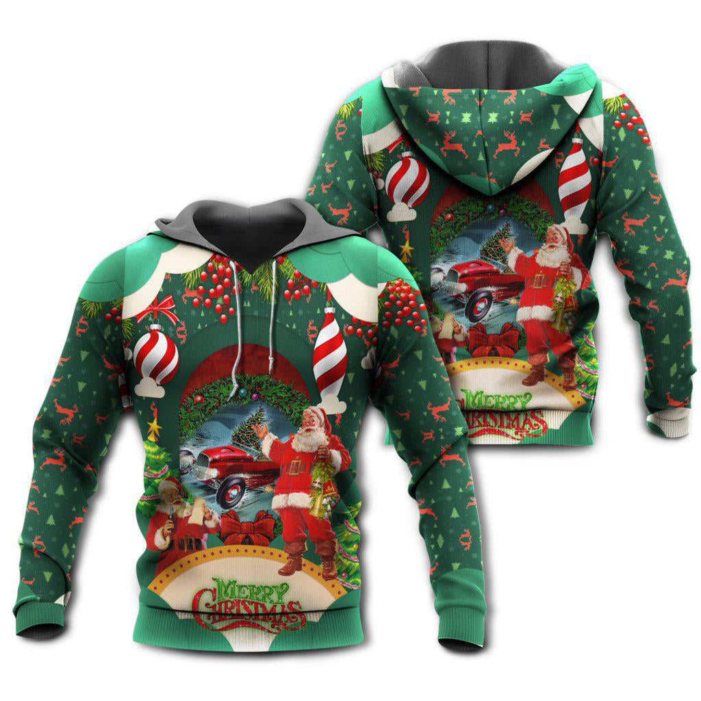 Hot Rod Christmas Santa Love Hoodie For Festive Streetwear Winter Outings And Christmas Celebrations