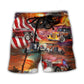 Hot Rod Independence Day Fireworks Beach Shorts Pattern View For Resort Days And Outdoor Activities