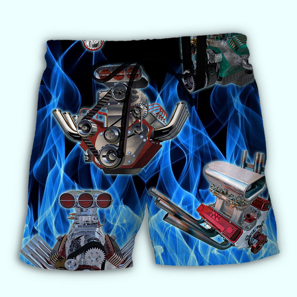 Hot Rod Blue Flame Racing Beach Shorts Design View For Summer Events And Coastal Getaways