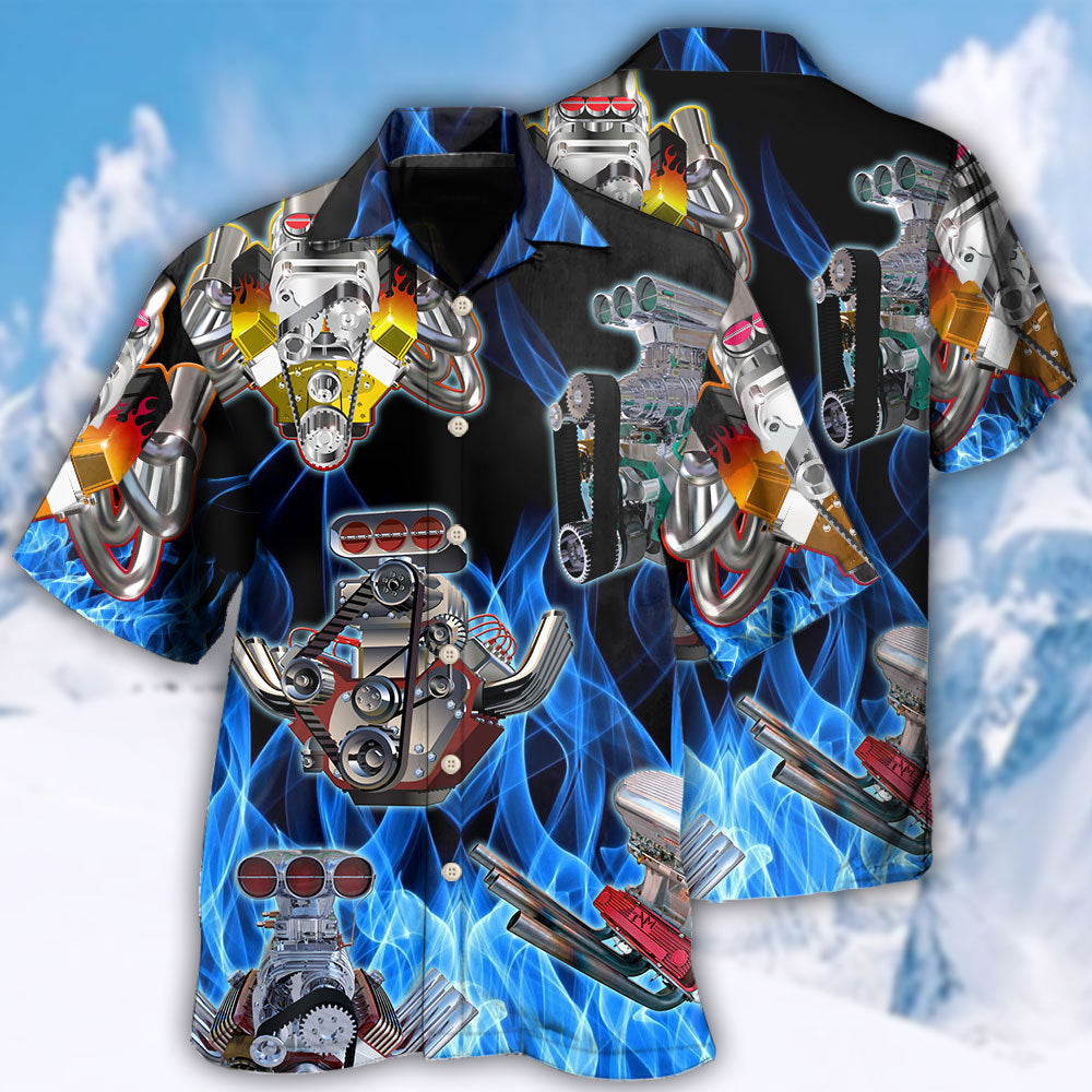 Creative Hot Rod Blue Flame Racing Hawaiian Shirt For Resort Trips, Coastal Parties, And Warm Weather Style