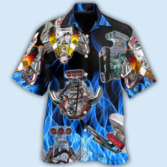 Creative Hot Rod Blue Flame Racing Hawaiian Shirt For Resort Trips, Coastal Parties, And Warm Weather Style