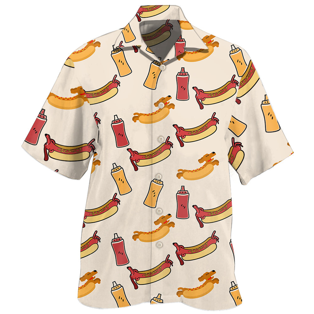 Creative Funny Hot Dog Food Hawaiian Shirt For Resort Trips, Coastal Parties, And Warm Weather Style
