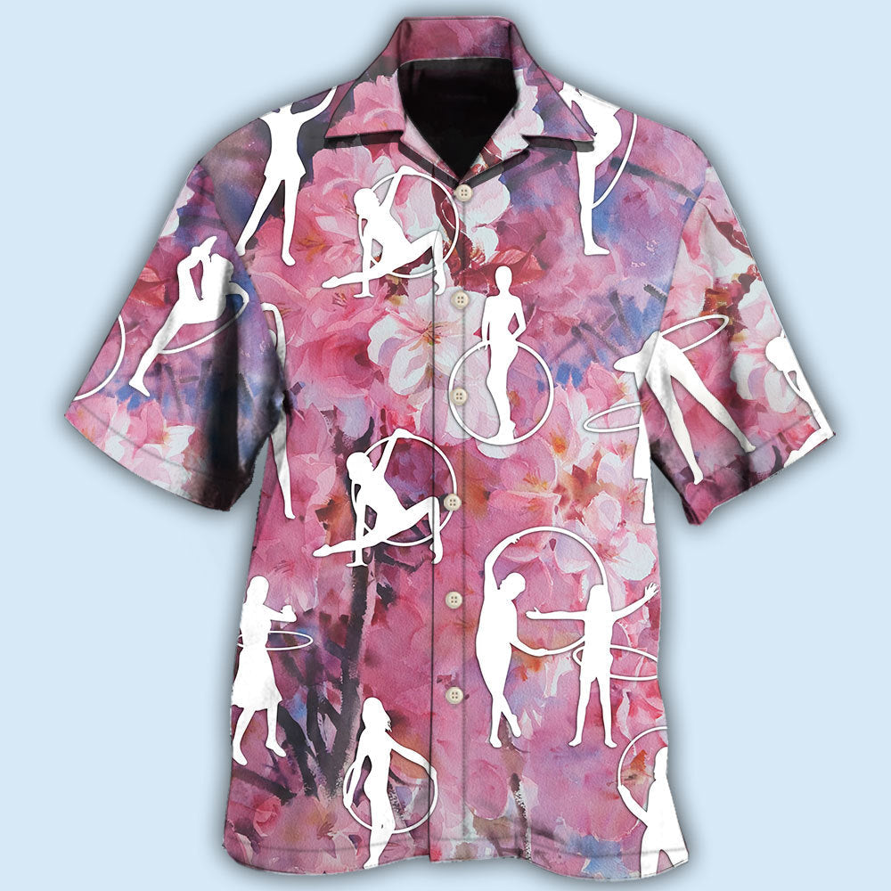 Floral Summer Hula Hoop Hawaiian Shirt For Summer Vacation, Beach Travel, And Casual Wear
