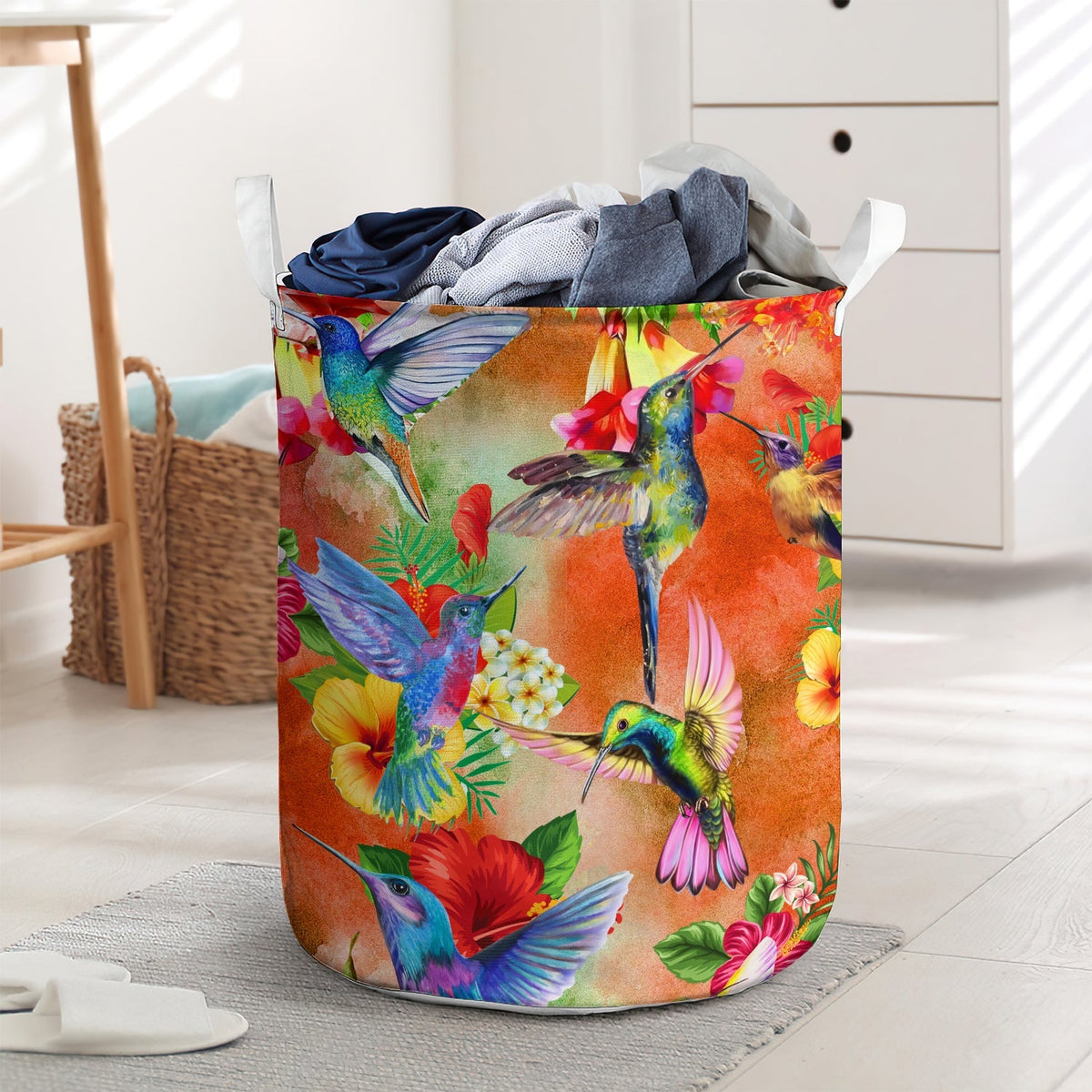 Hummingbird Love Tropical Flowers Laundry Basket For Bathroom Bedroom Storage