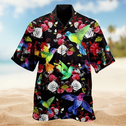 Floral Hummingbird Hawaiian Shirt For Tropical Holidays, Outdoor Gatherings, And Everyday Comfort