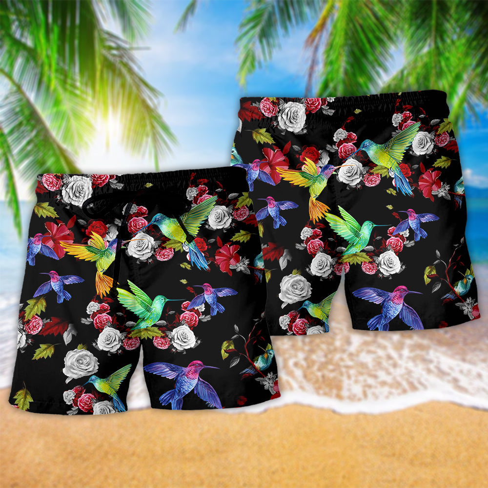 Hummingbird Floral Beauty Beach Shorts Pattern Detail For Everyday Outings And Thoughtful Gift Giving