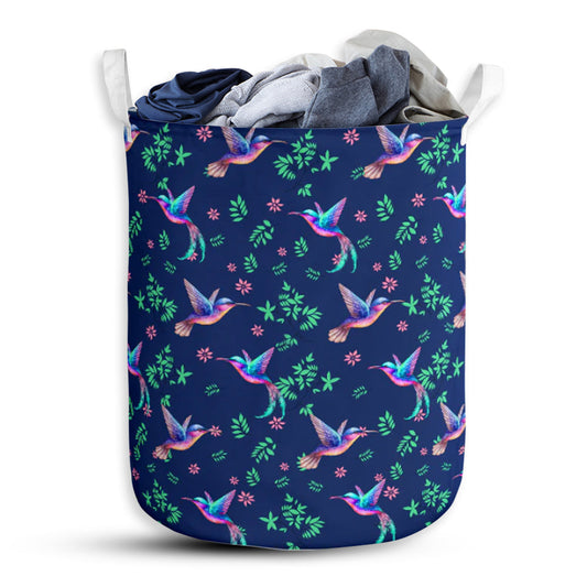 Hummingbird Flower Pattern Laundry Basket For Bathroom Bedroom Storage