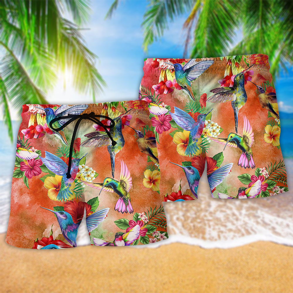 Hummingbird Flowers Beach Shorts Print Detail For Thoughtful Gift Giving