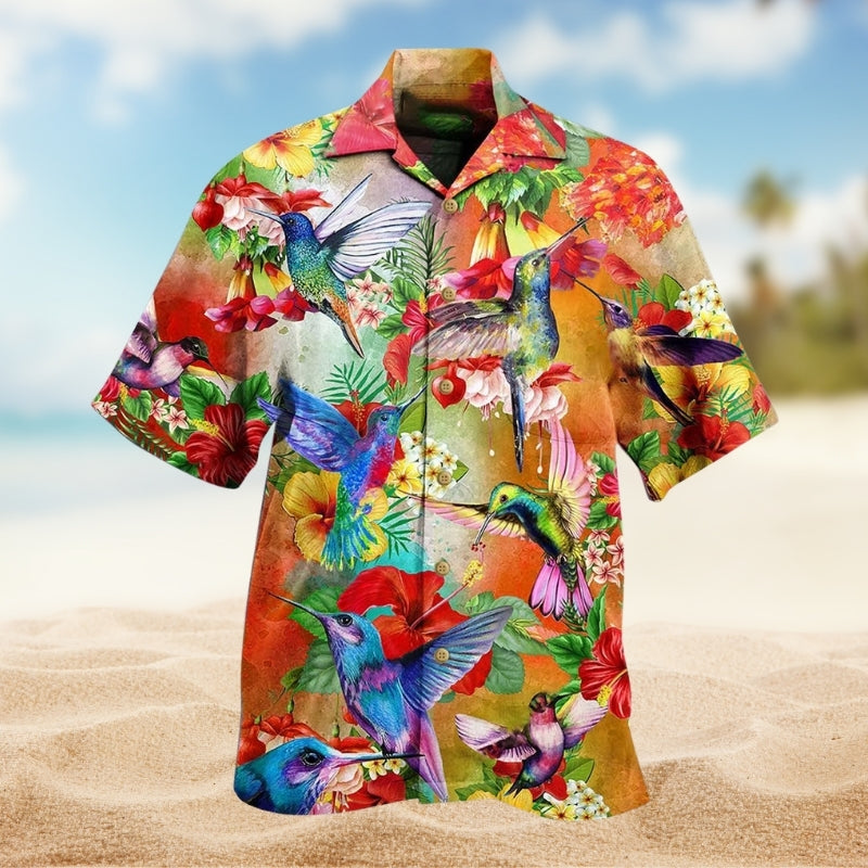 Floral Hummingbird Hawaiian Shirt For Beach Days, Summer Outings, And Thoughtful Gift Giving