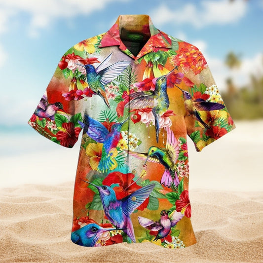 Floral Hummingbird Hawaiian Shirt For Beach Days, Summer Outings, And Thoughtful Gift Giving