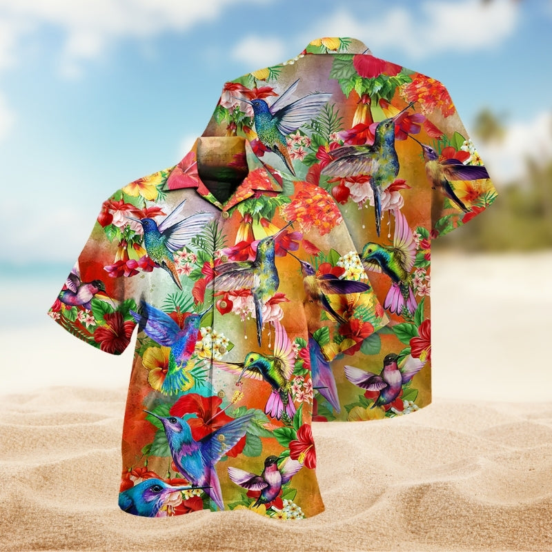Floral Hummingbird Hawaiian Shirt For Beach Days, Summer Outings, And Thoughtful Gift Giving