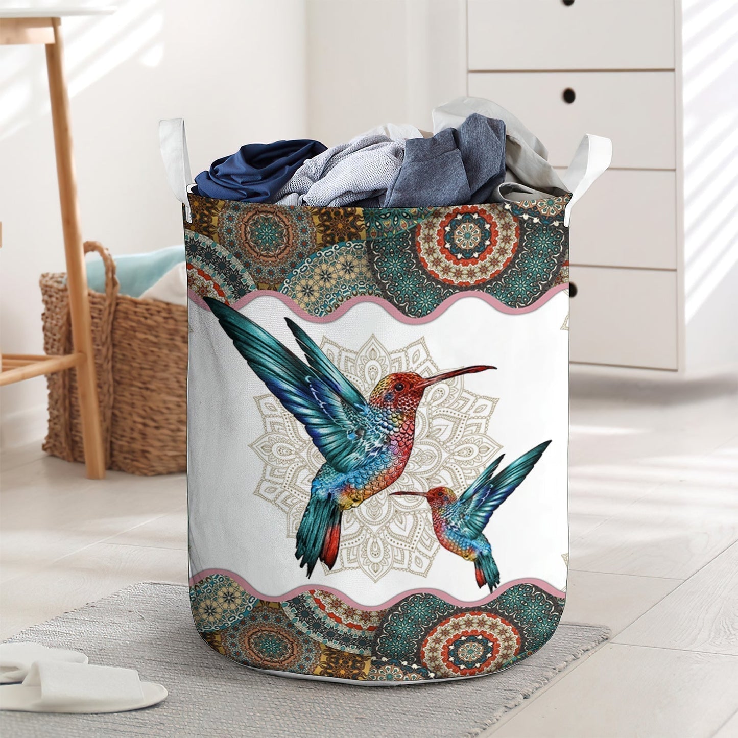 Hummingbird Mandala Style Laundry Basket For Nursery Dorm And Home Storage