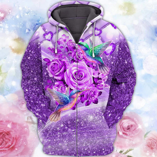 Purple Hummingbird Flowers Hoodie For Weekend Adventures Casual Style And Relaxed Comfort