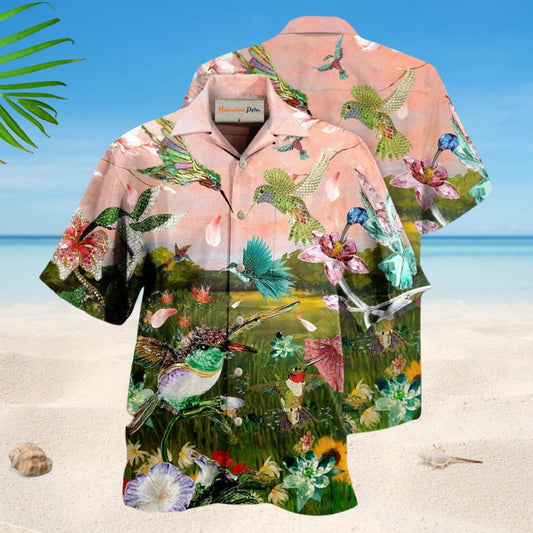 Hummingbird Twinkle Crystal Hawaiian Shirt For Resort Trips, Coastal Parties, And Warm Weather Style
