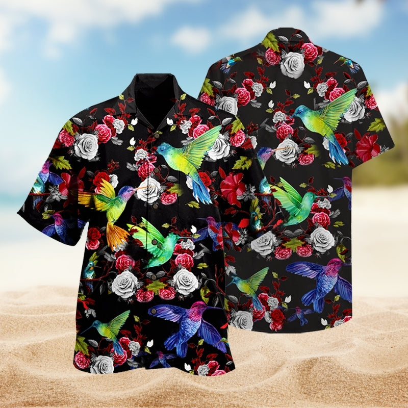 Floral Hummingbird Hawaiian Shirt For Tropical Holidays, Outdoor Gatherings, And Everyday Comfort
