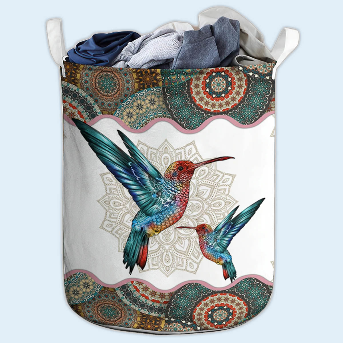 Hummingbird Mandala Style Laundry Basket For Room Home Organizer