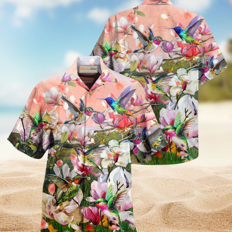 Hummingbirds Blooming Magnolia Hawaiian Shirt For Summer Vacation Beach Travel And Relaxed Casual Wear