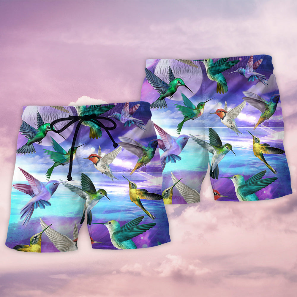 Fantasy Hummingbird World Beach Shorts Pattern Detail For Summer Adventures And Laid Back Daily Wear