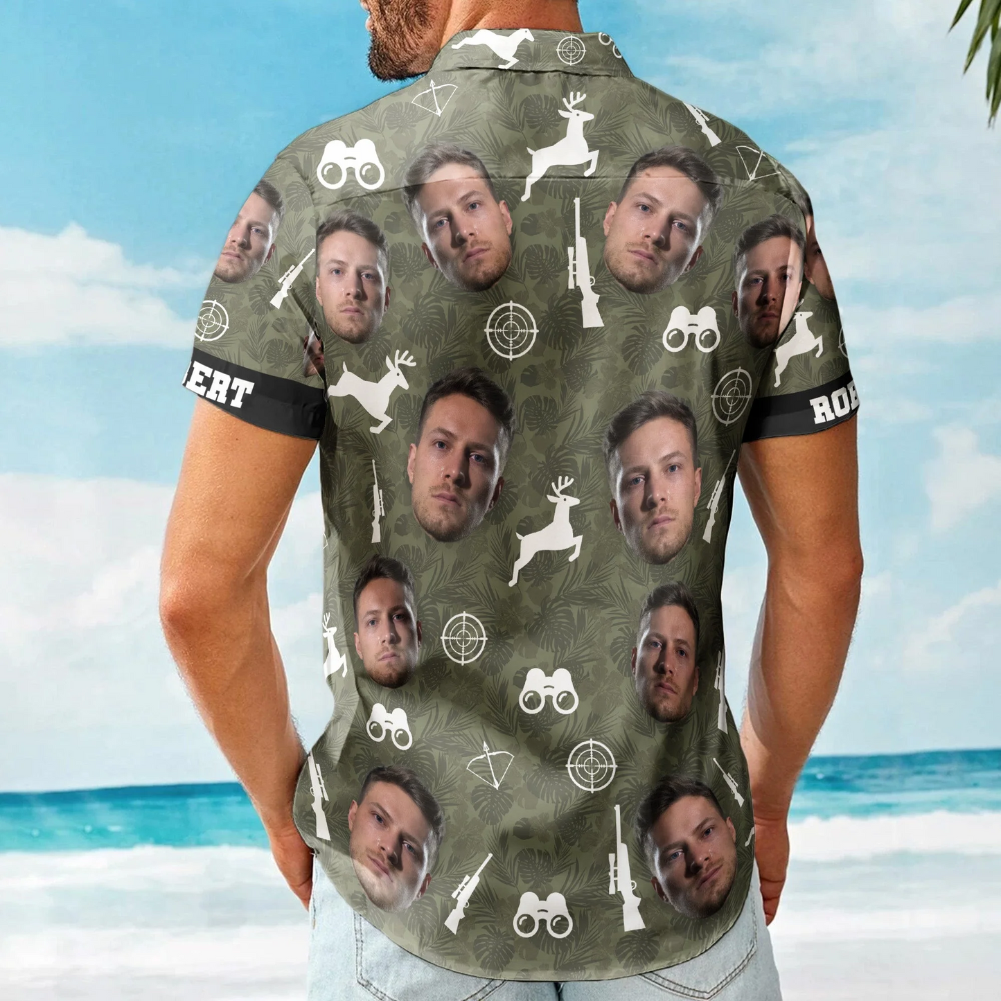 Tropical Hunting Camo Custom Face Aloha Photo Hawaiian Shirt For Coastal Travel And Summer Outings