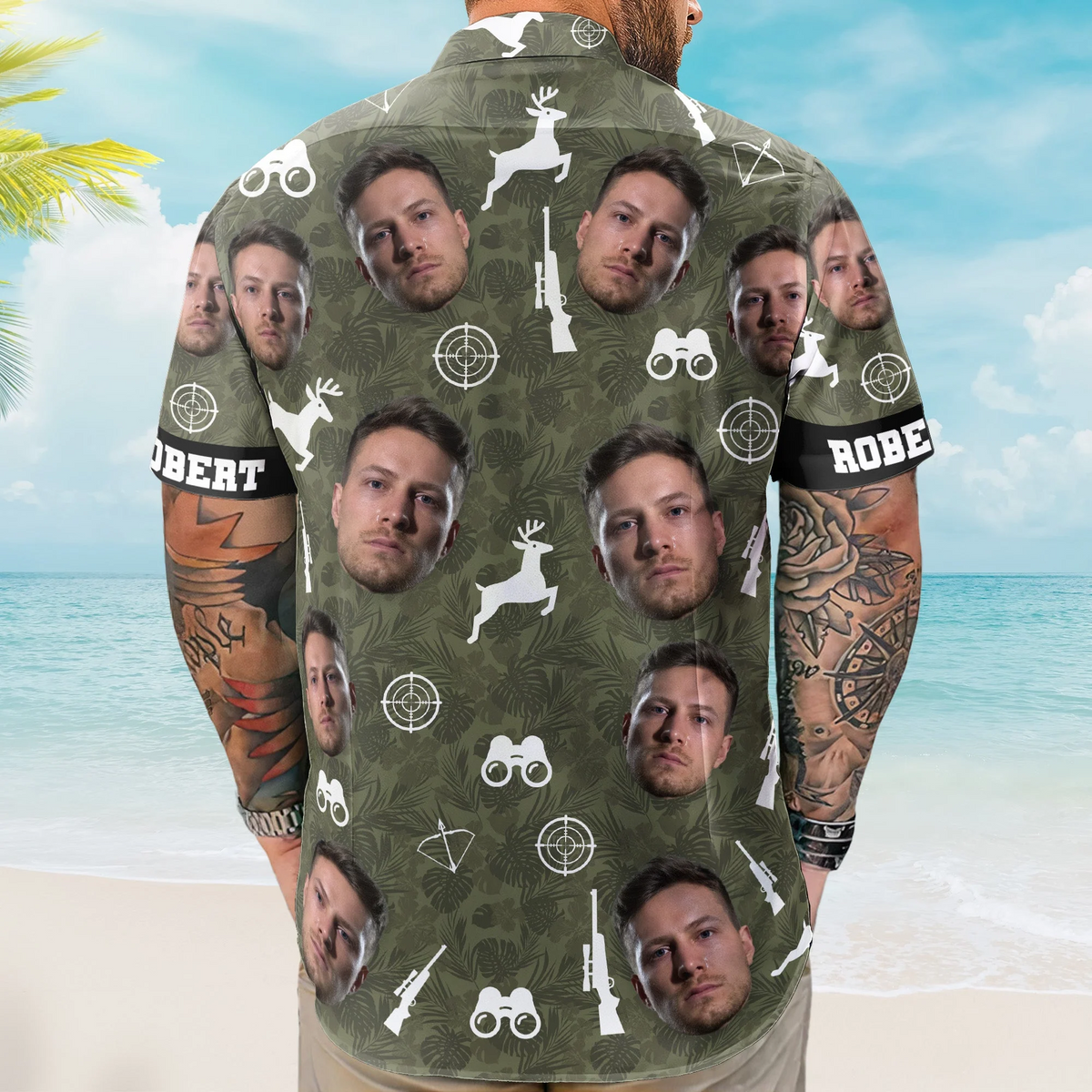 Tropical Hunting Camo Custom Face Aloha Photo Hawaiian Shirt For Coastal Travel And Summer Outings