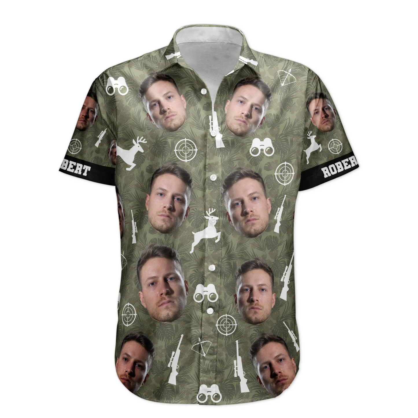 Tropical Hunting Camo Custom Face Aloha Photo Hawaiian Shirt For Coastal Travel And Summer Outings