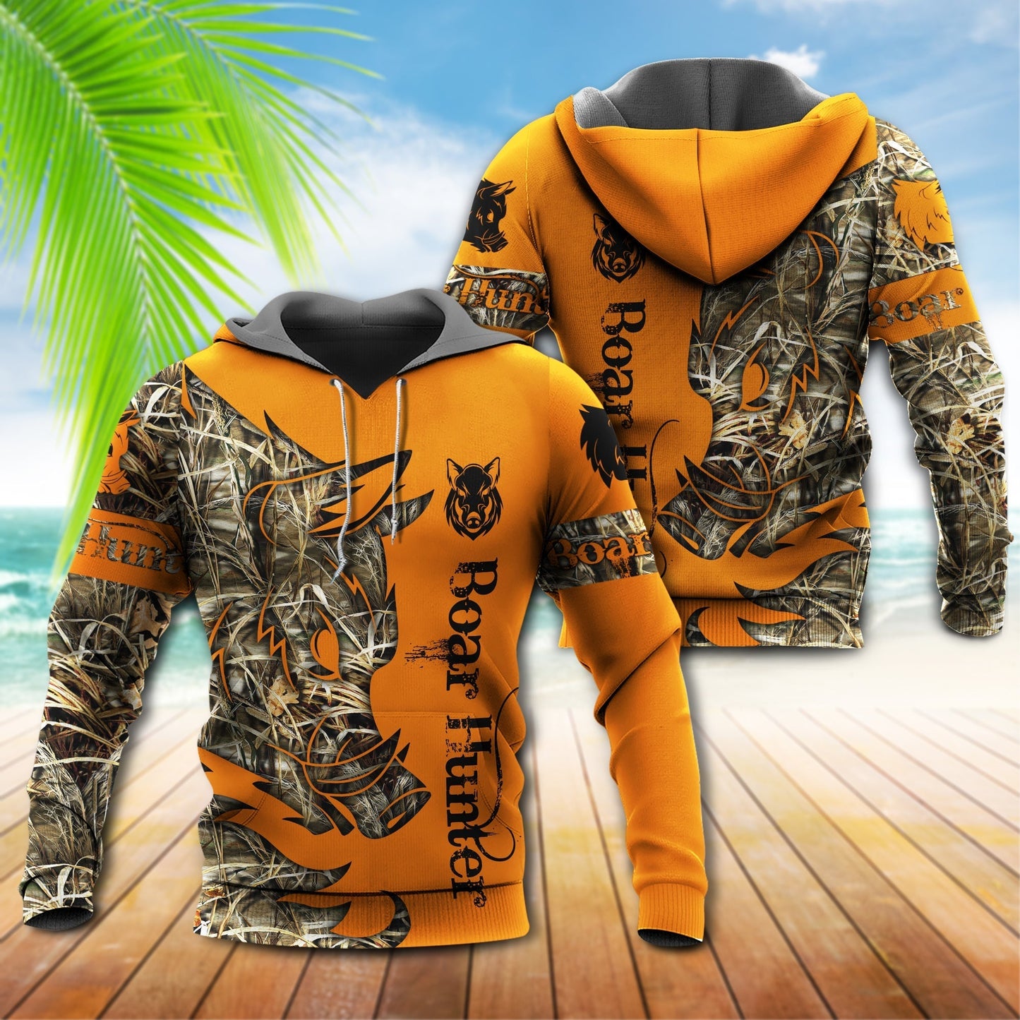 Orange Hunting Boar Legend Hoodie For Hunters Weekend Travel And Practical Everyday Style