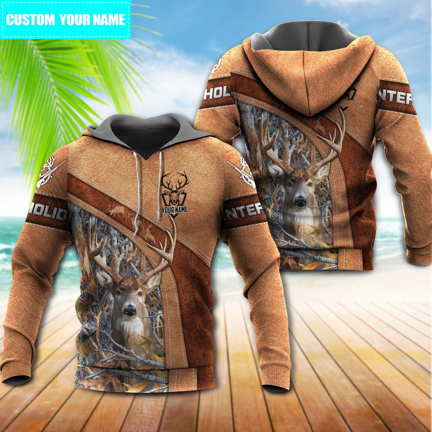 Brown Hunting Deer Personalized Hoodie For Outdoor Events Country Style And Seasonal Gifting