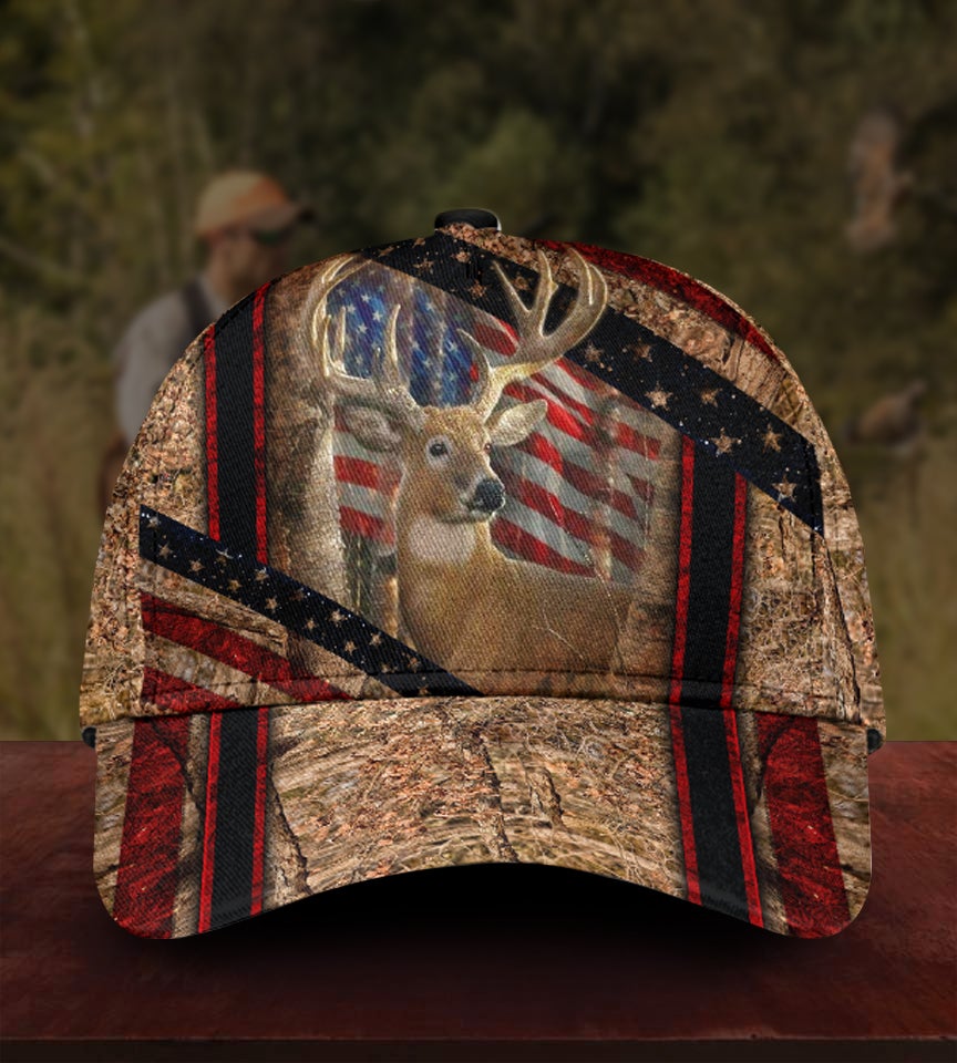 Hunting Deer American Flag Classic Cap For Vacation Style Outdoor Activities And Daily Comfort