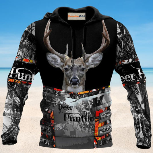 Black Grey Hunting Deer Hoodie For Hunting Season Outdoor Activities And Relaxed Layering
