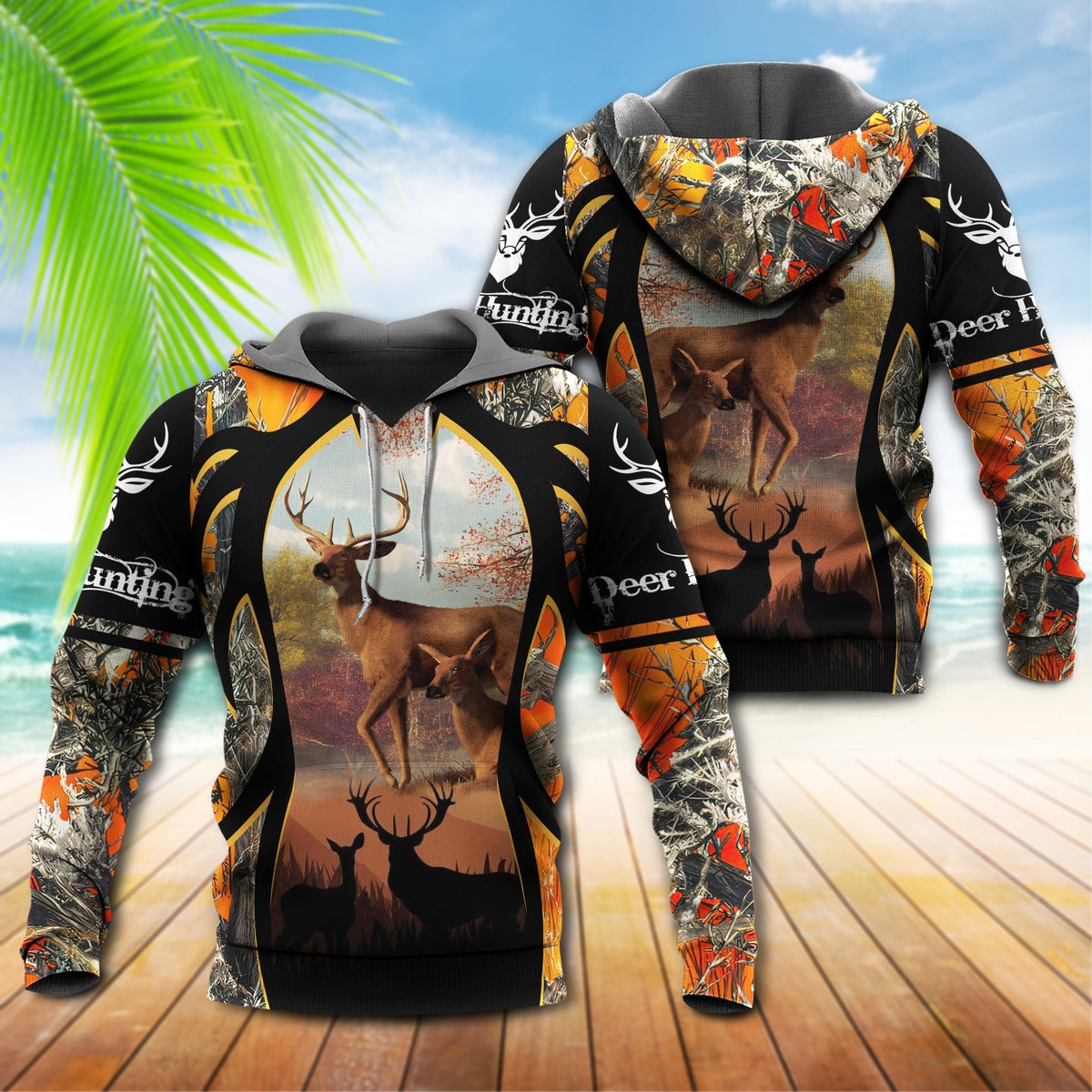Orange Black Hunting Deer Spring Hoodie For Outdoor Events Country Style And Seasonal Gifting