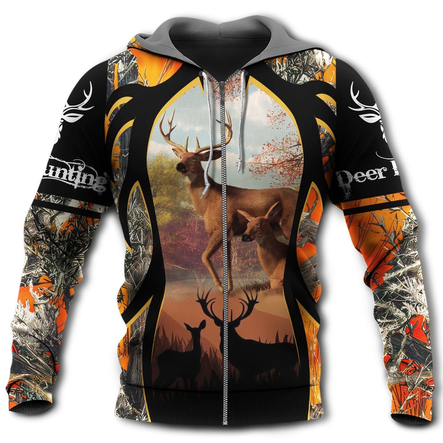 Orange Black Hunting Deer Spring Hoodie For Outdoor Events Country Style And Seasonal Gifting