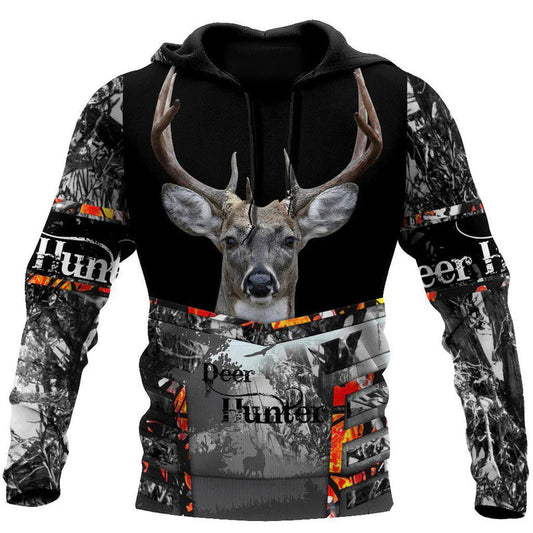Black Grey Hunting Deer Hoodie For Wildlife Enthusiasts Weekend Adventures And Casual Style