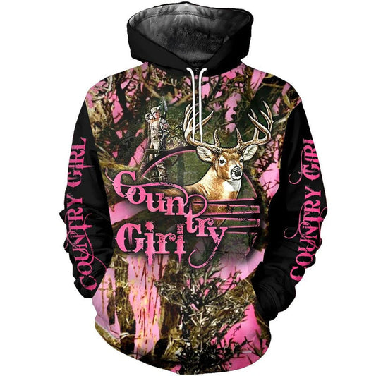 Pink Hunting Deer Country Girl Hoodie For Wildlife Enthusiasts Weekend Adventures And Casual Style