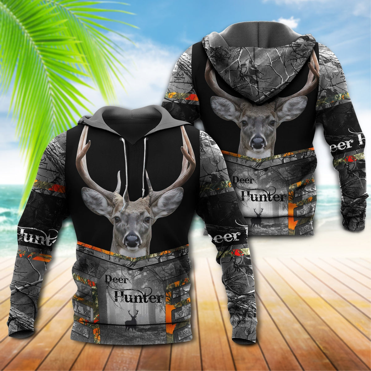 Black Gray Hunting Deer Hoodie For Outdoor Hunting Trips Travel And Comfortable Everyday Wear