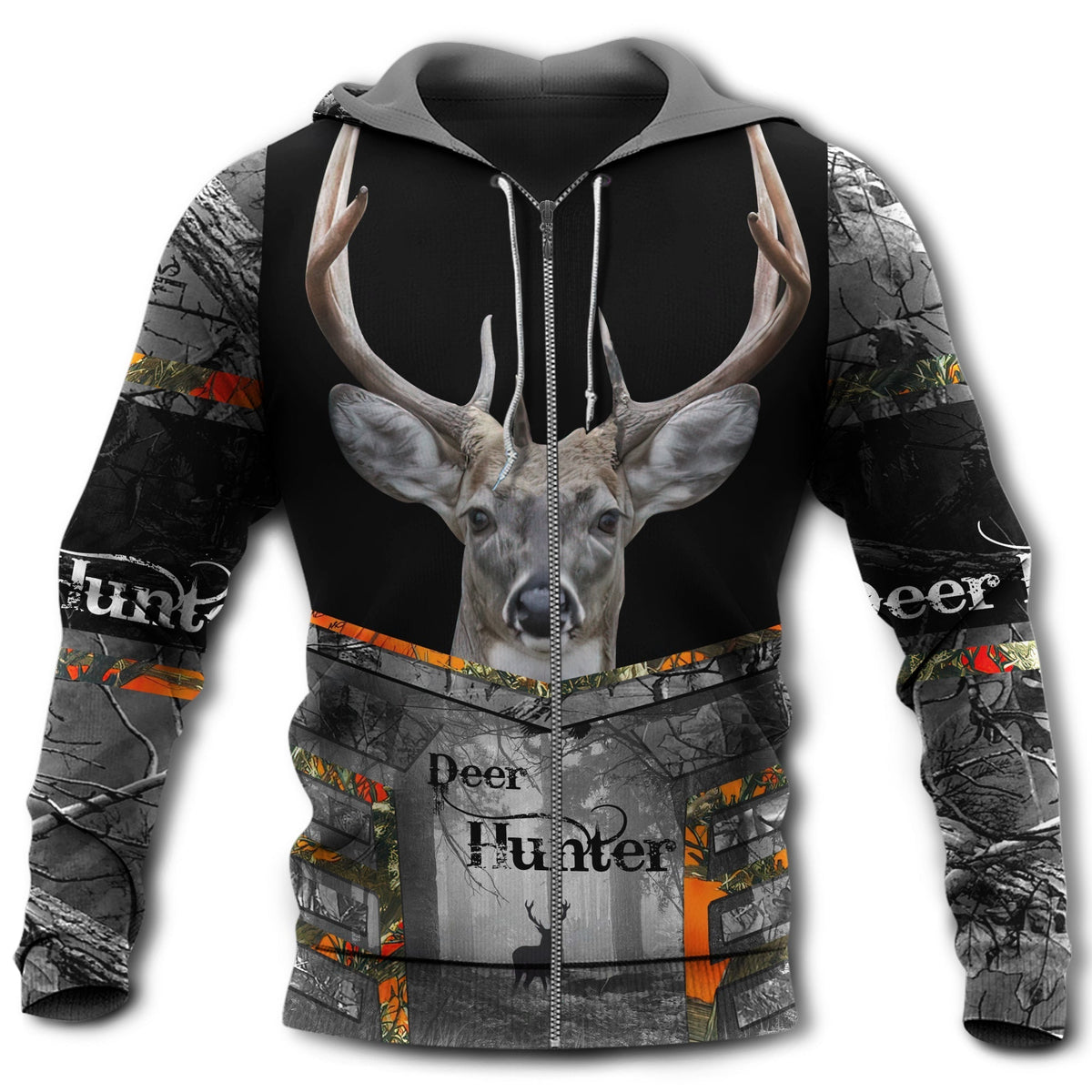 Black Gray Hunting Deer Hoodie For Outdoor Hunting Trips Travel And Comfortable Everyday Wear