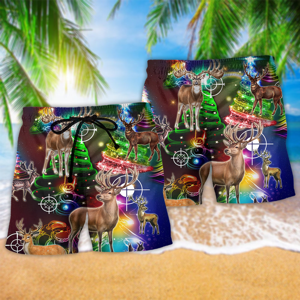 Hunting Deer Lover Christmas Night Beach Shorts Graphic Detail For Resort Trips And Casual Outings