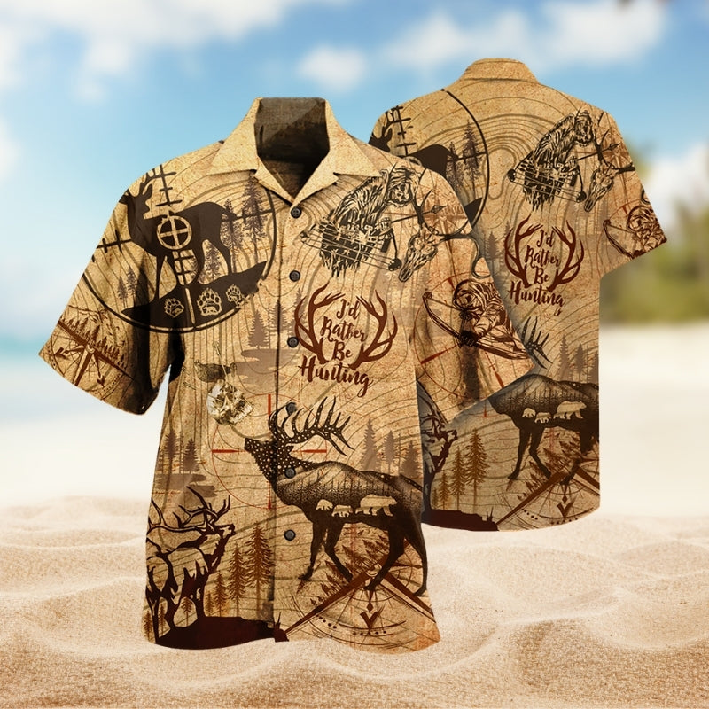 Vintage Hunting Deer Hawaiian Shirt For Coastal Travel, Casual Events, And Comfortable Summer Wear