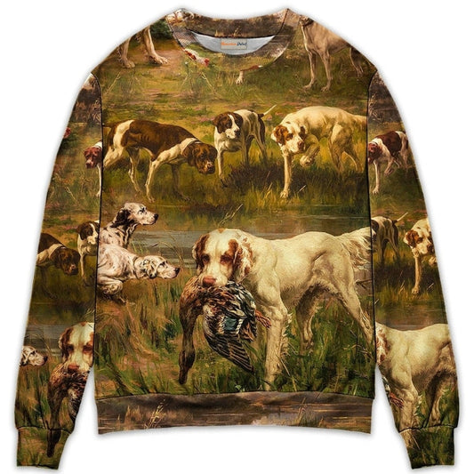 Hunting Dog And Duck Sweater For Playful Everyday Outfits Travel And Comfortable Daily Wear