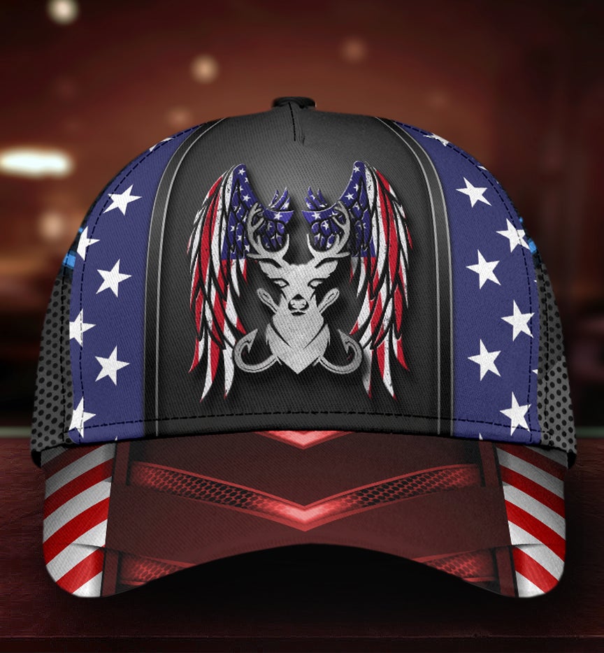 Hunting Fishing Wings American Flag Classic Cap For Outdoor Activities Weekend Trips And Casual Wear