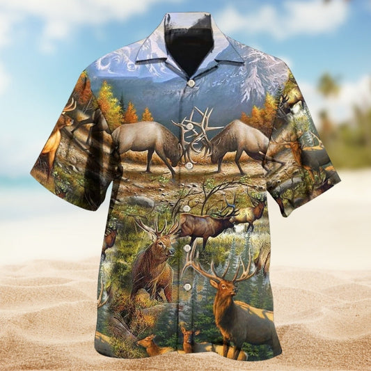 Hunting Style Hawaiian Shirt For Weekend Escape And Casual Wear