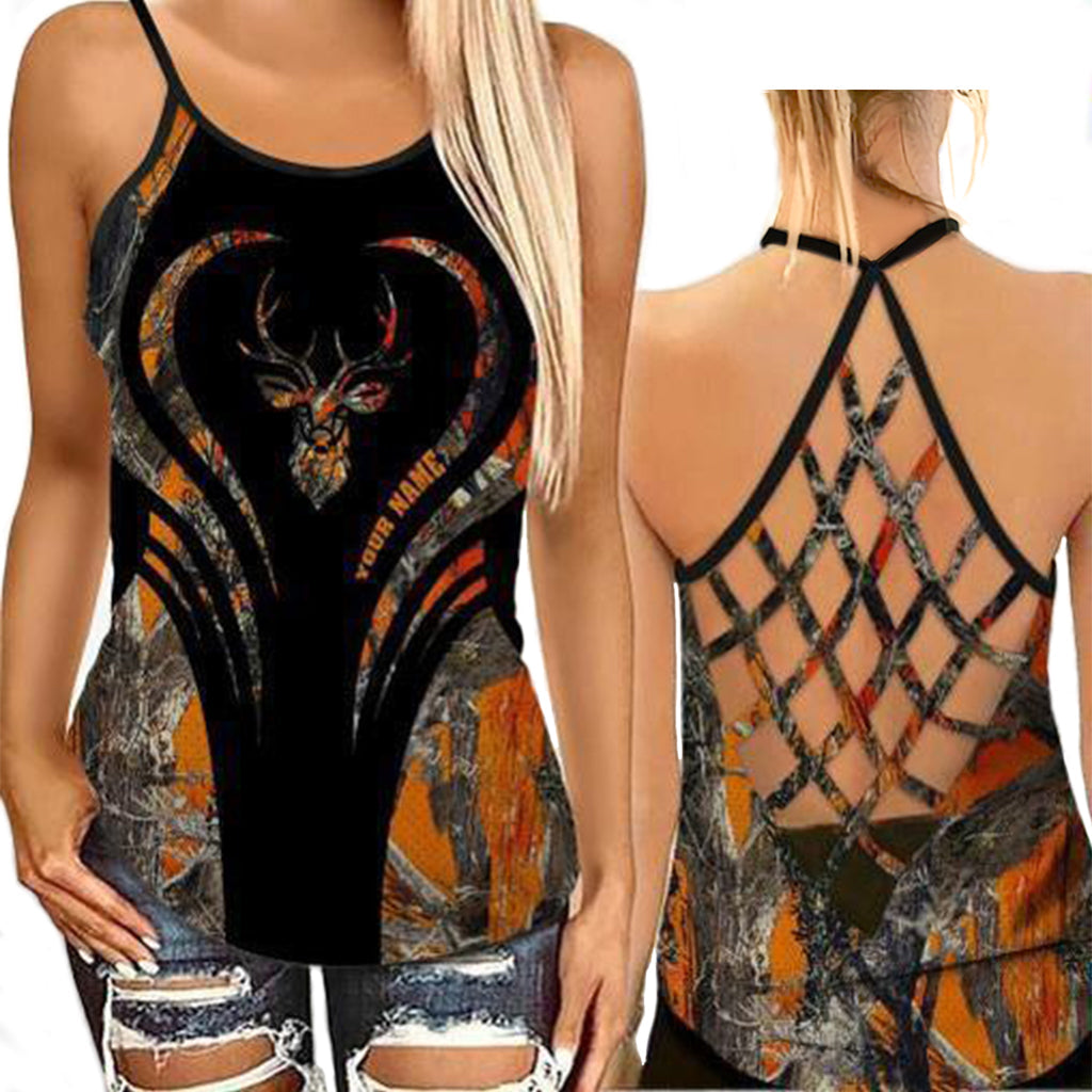 Hunting Lover Orange Black Hollow Tank Top For Yoga Workouts And Casual Wear