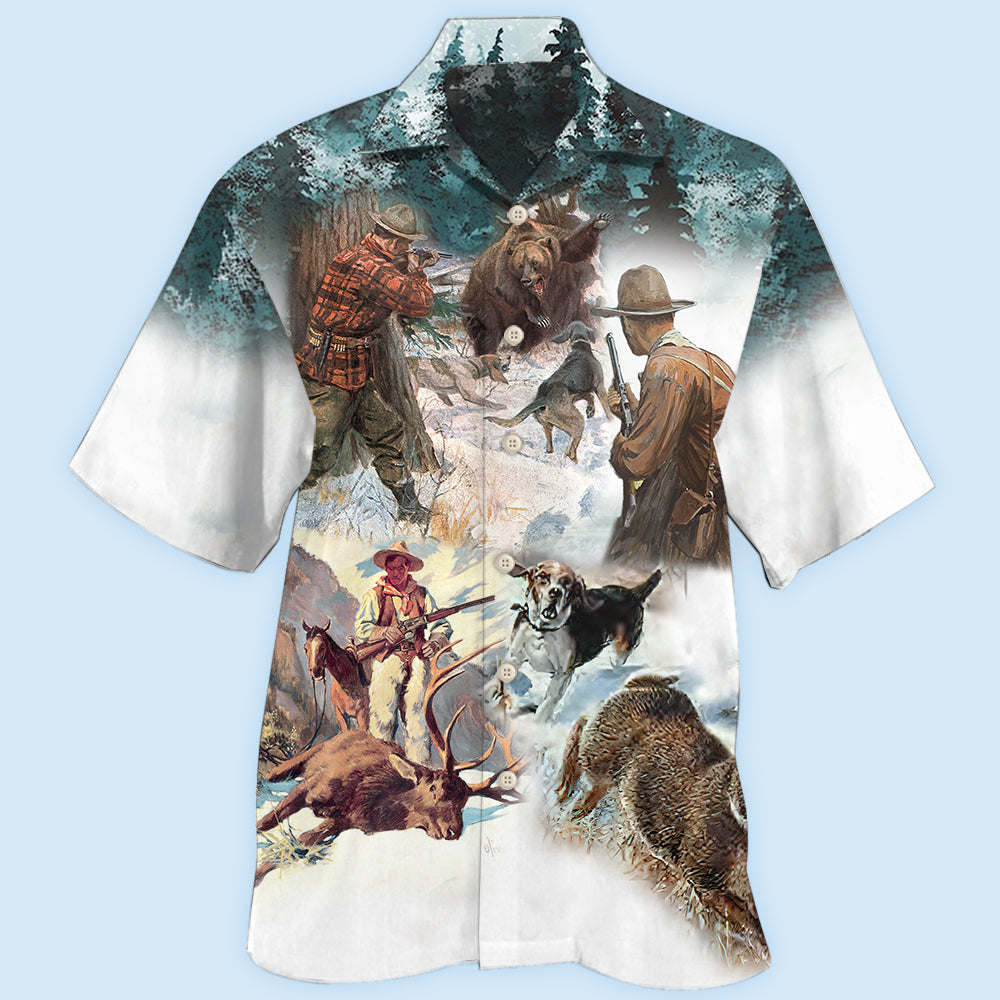 Mountain Hunting Outdoor Hawaiian Shirt For Coastal Travel, Casual Events, And Comfortable Summer Wear
