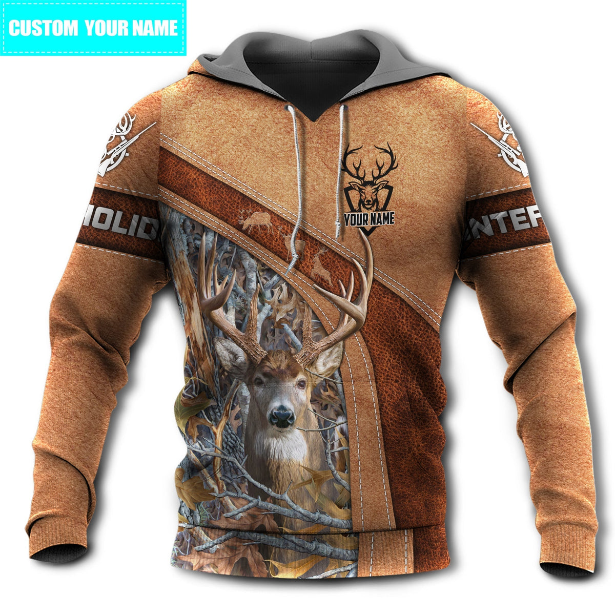 Brown Hunting Deer Personalized Hoodie For Outdoor Events Country Style And Seasonal Gifting