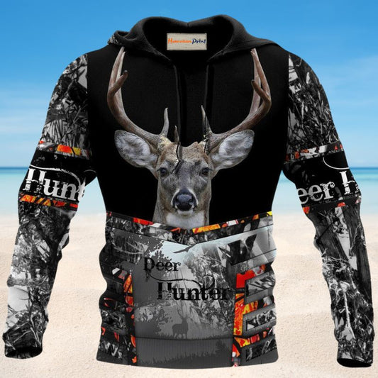 Black Gray Hunting Deer Hoodie For Wildlife Inspired Casual Wear Camping And Travel