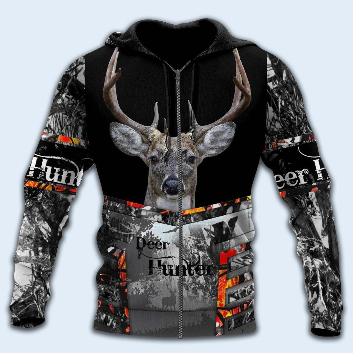 Black Gray Hunting Deer Hoodie For Wildlife Inspired Casual Wear Camping And Travel
