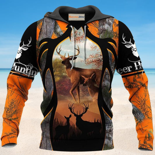 Black Orange Hunting Deer Hoodie For Wildlife Inspired Casual Wear Camping And Travel